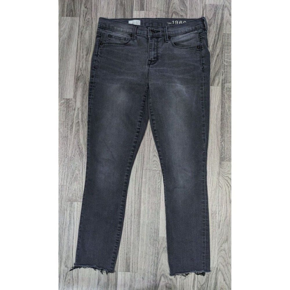 Gap 1969 Womens Size 4 / 27 R Fringe‎ Hem Skinny Grey Black Jeans Leggings